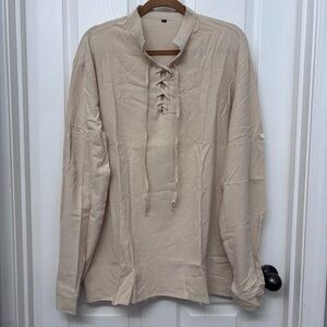 Beige Lace-Up Blouse | Size 2XL